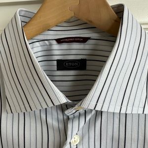 Eton White Dress Shirt with Black and Light Blue Stripes